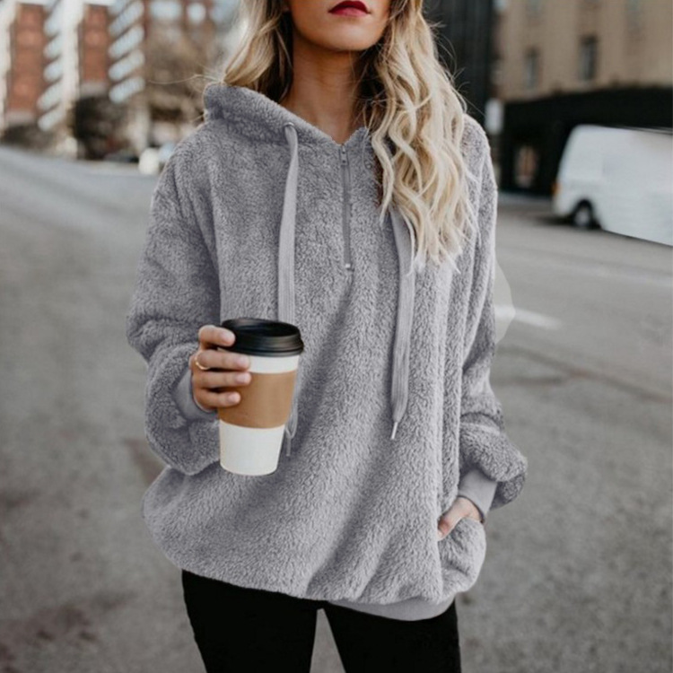 Women's Hoodie Long Sleeve T-shirts Pocket Zipper Simple Style Solid Color display picture 2