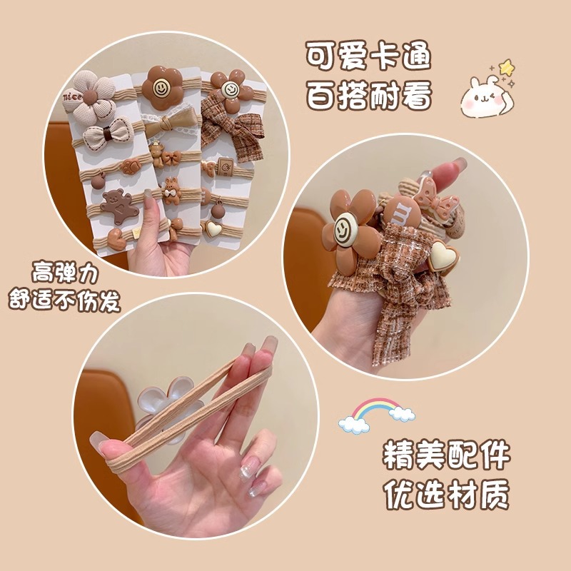 Color leche curry flores para niños otoño y invierno nuevo tipo de niña no daña cabello banda elástica cuerda de cabeza de cabello de niñas