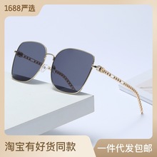 新款潮流韩版镂空金属框个性欧美时尚太阳镜 ins风链条腿街拍墨镜