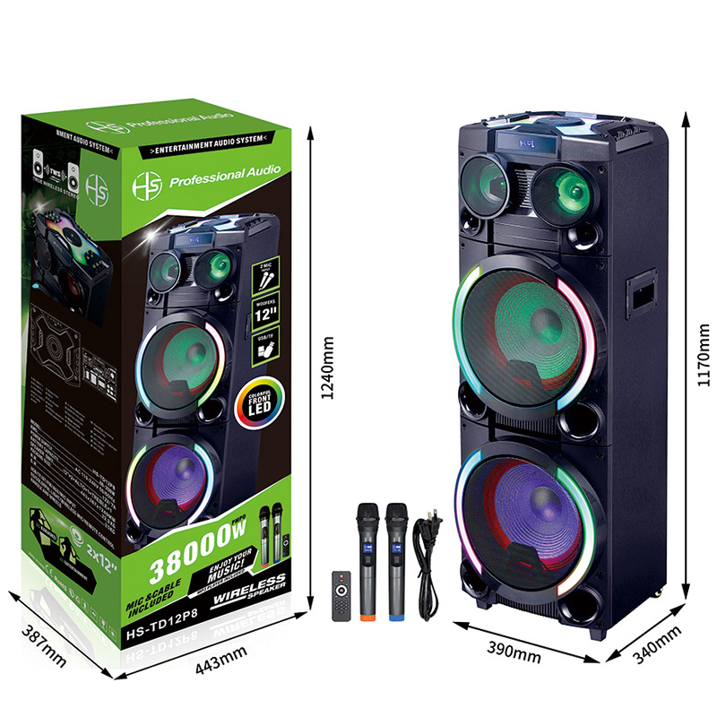 Hansol 12 pulgadas micrófono inalámbrico sonido portátil al aire libre alto volumen subwoofer HS-TD12P8