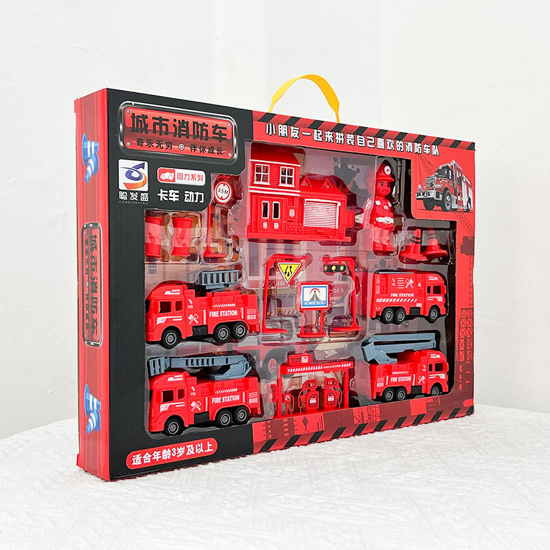 Inercia de los niños simulación de camión de bomberos juguetes caja de regalo grande conjunto modelo de coche de ingeniería juguetes para niños caja de regalo