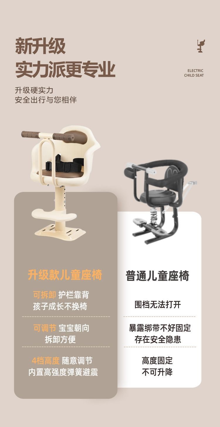 Electric Vehicle Child Seat, Front-Mounted Motorcycle Electric Bike Baby Safety Seat, Specially Designed for Children Aged 0-6 Years