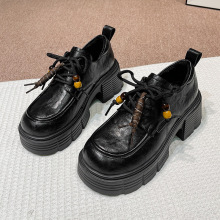 厚底大头皮鞋女2025新款秋冬季粗跟jk黑色小皮鞋百搭厚底乐福鞋女