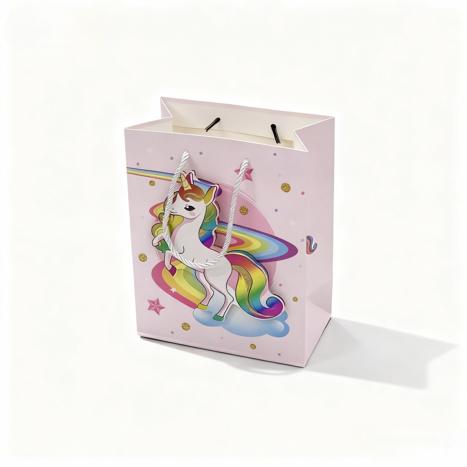 Fábrica de origen unicornio cartón de dibujos animados conjunto de bolsas de regalo artesanal estereoscópico para niños y niñas corazón de cumpleaños mano bolsa de regalo