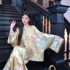 高端国风时尚设计套装2025秋季新中式牡丹刺绣宽松外套半裙 N8095