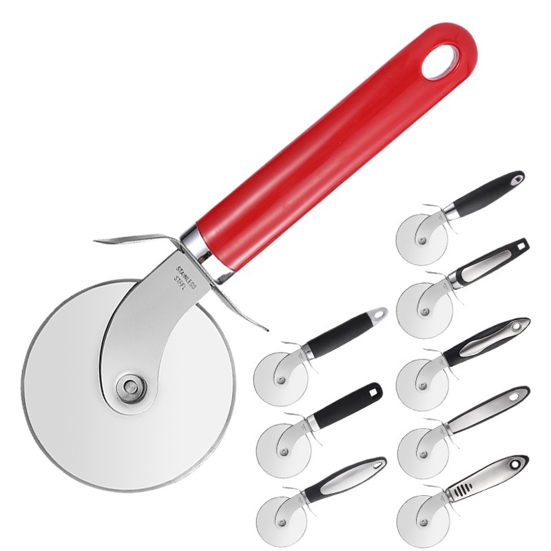 Cortador de pizza de acero inoxidable con rueda giratoria, herramienta para repostería y panqueques