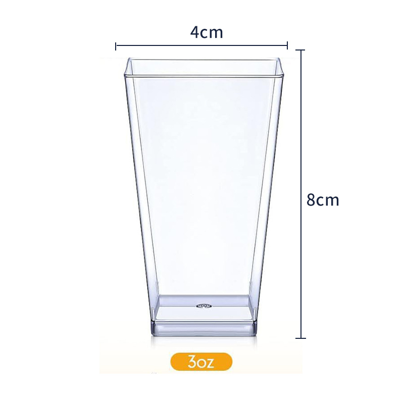 Amazon transfronterizo desechable PS taza de plástico transparente dura taza de pastel de mousse taza cuadrada con cubierta y cuchara conjunto