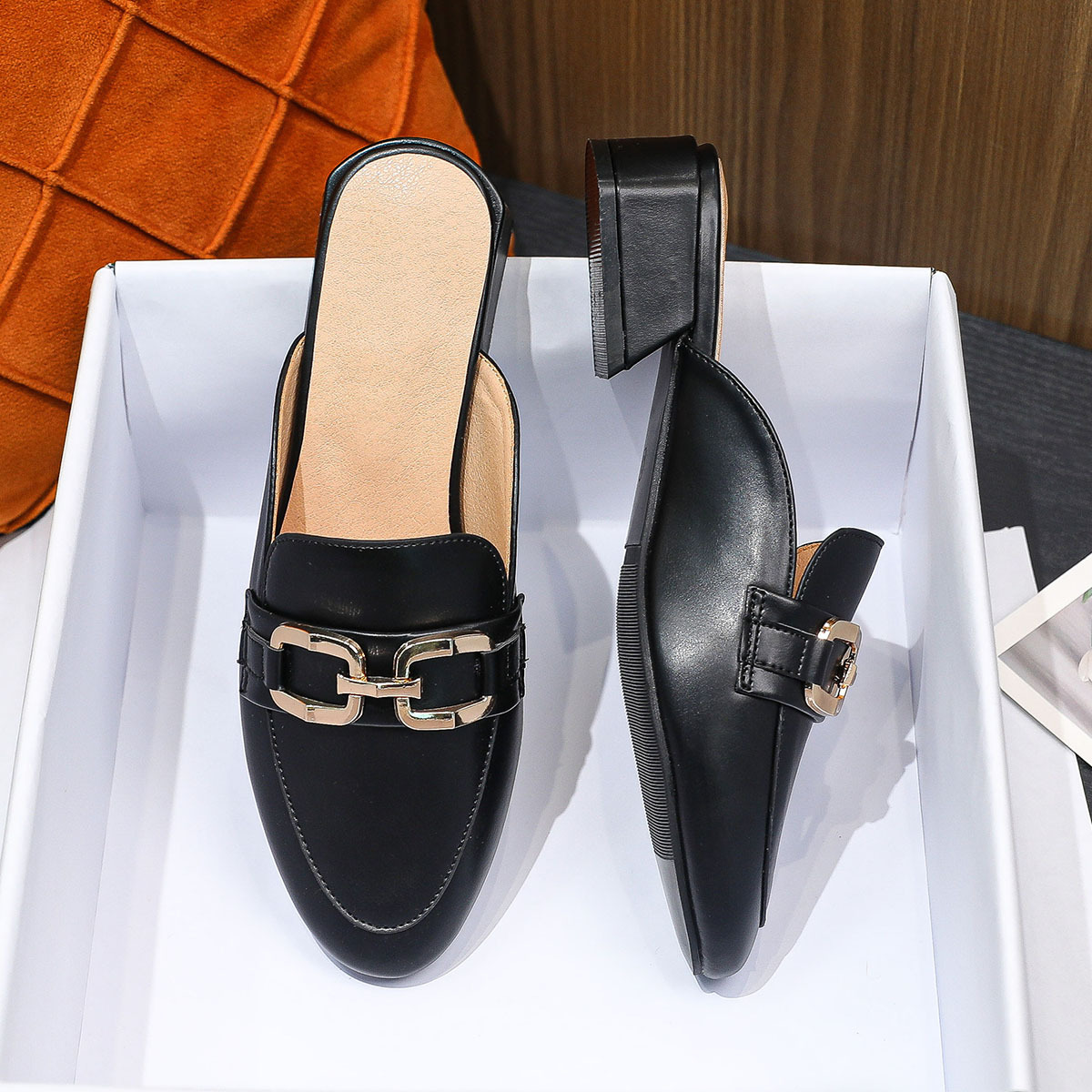 Spot One Pedal Baotou Einzelschuhe All Match Chunky Heel Lazy Soft Leather Half Slipper Frühling und Sommer New Bottom_voghion.com