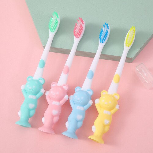 Cartoon children's toothbrush 4 pack bunny silicone brush handle baby 3-8 years old tooth protection antibacterial fine bristle soft brush wholesale