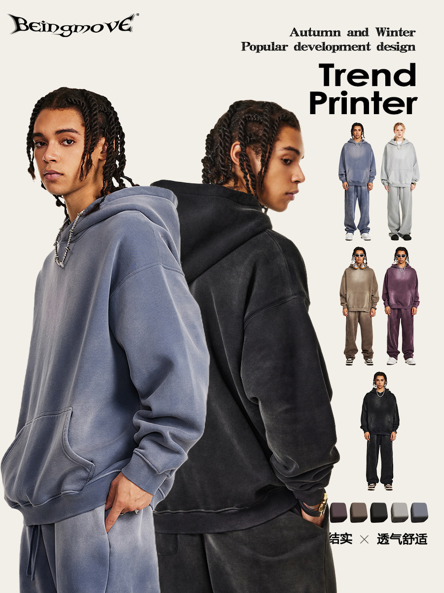 Sudadera con capucha de forro polar para hombre, estilo casual de alta gama, marca americana de moda otoñal 2025, con estampado de caballo desgastado y resistente.