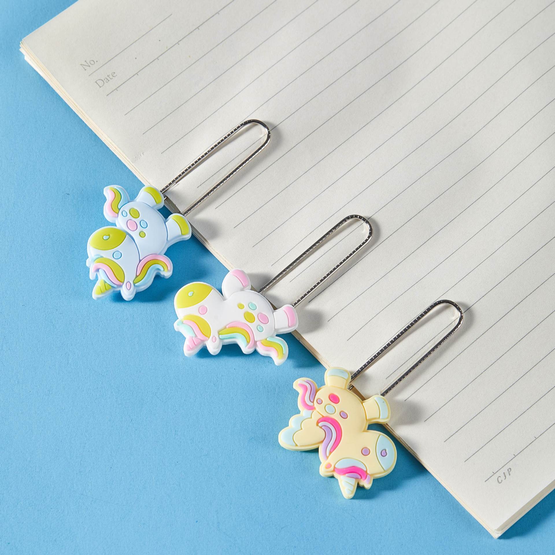 Unicornio de dibujos animados PVC pegamento blando clips de papel de prueba de estudiantes clips de marcadores clips para suministros de oficina clips de metal