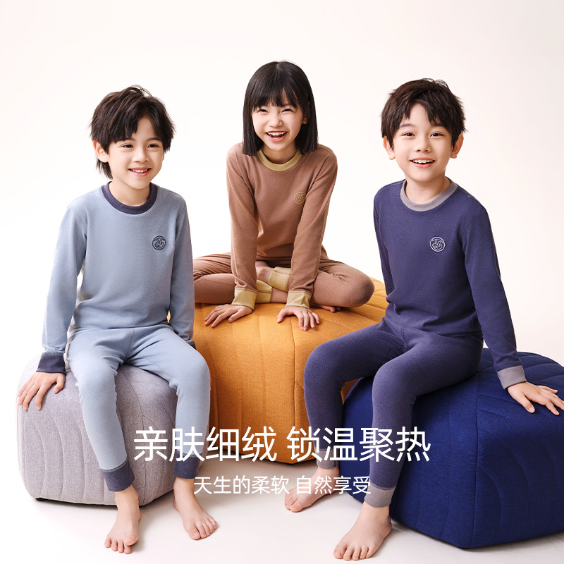 남학생과 여학생을위한 가을과 겨울 열 속옷 세트 따뜻한 벨벳 샌딩 크루 넥 가을 옷 가을 바지 학생베이스 파자마