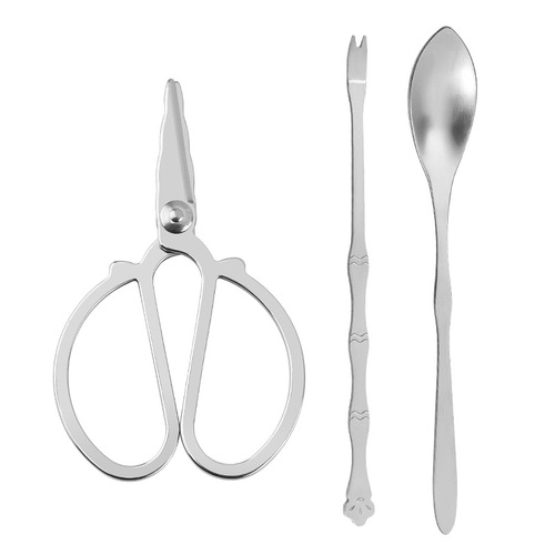 Three-piece set of stainless steel crab scissors, household crab spoon, crab fork, crab scissors, auxiliary tool for eating hairy crabs, crab shell remover