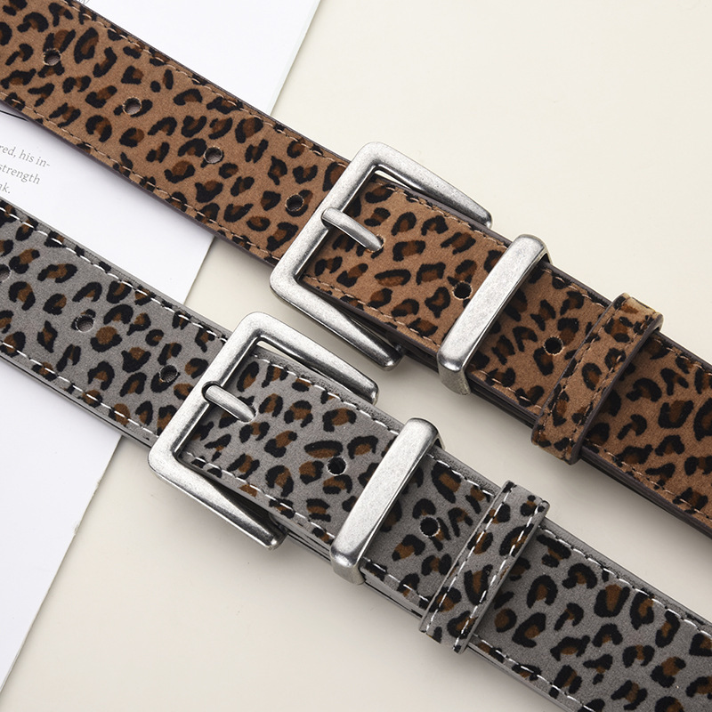 Faux Suede Pin Buckle Belt Leopard Print Y2K Trendy Decorative Belt for Dresses with a Unique Design, Niche Fashion Retro Belt
