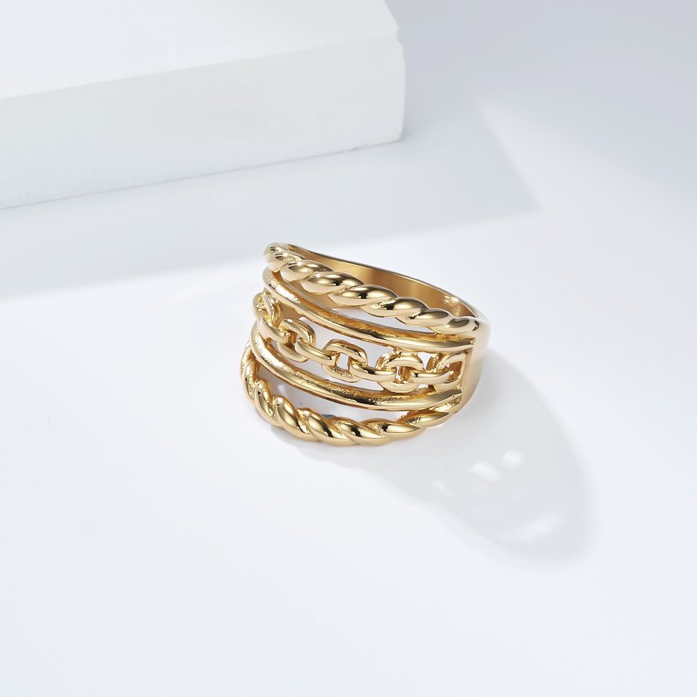 Titanium Steel Braided Chain Ring Unisex European American Style_voghion.com