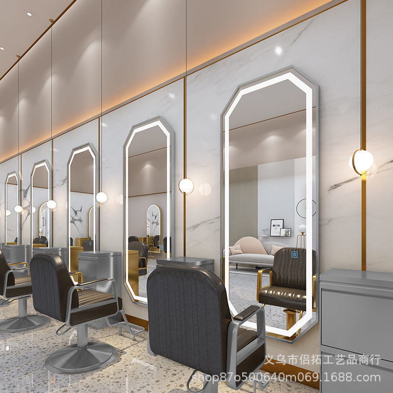 Espejo de Barbería con Luz, Estación de Espejo para Salón de Belleza, Espejo de Pared de una Sola Cara para Cortar el Cabello, Hacer Permanentes y Teñir, Venta al por Mayor de Fábrica