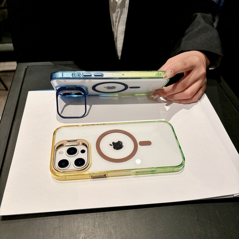 适用iPhone17promax手机壳双色渐变透明磁吸苹果16镜头支架保护套|undefined
