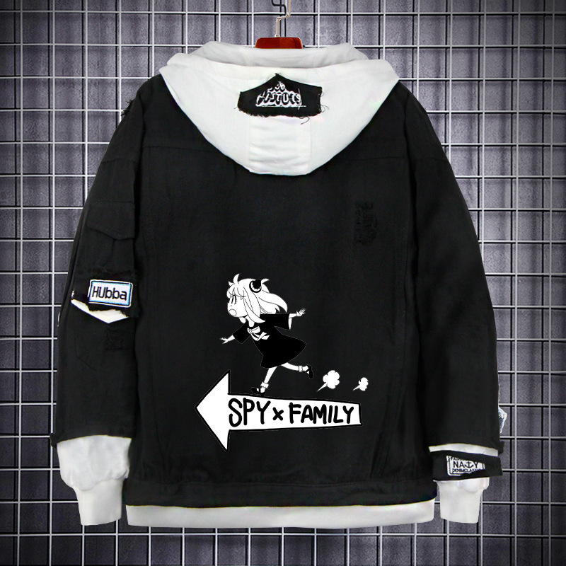 SPY play house SPY × FAMILY sweater Anya hoodie trendy clothes fake two-piece Denim coat