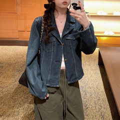 openig自制 蓝调时刻 私服复古做旧牛仔外套女早秋韩系小众上衣
