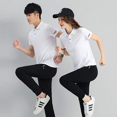 夏の純綿スポーツスーツ男女同服ビジネスpoloシャツカジュアルカップルスポーツウェア2点セット
