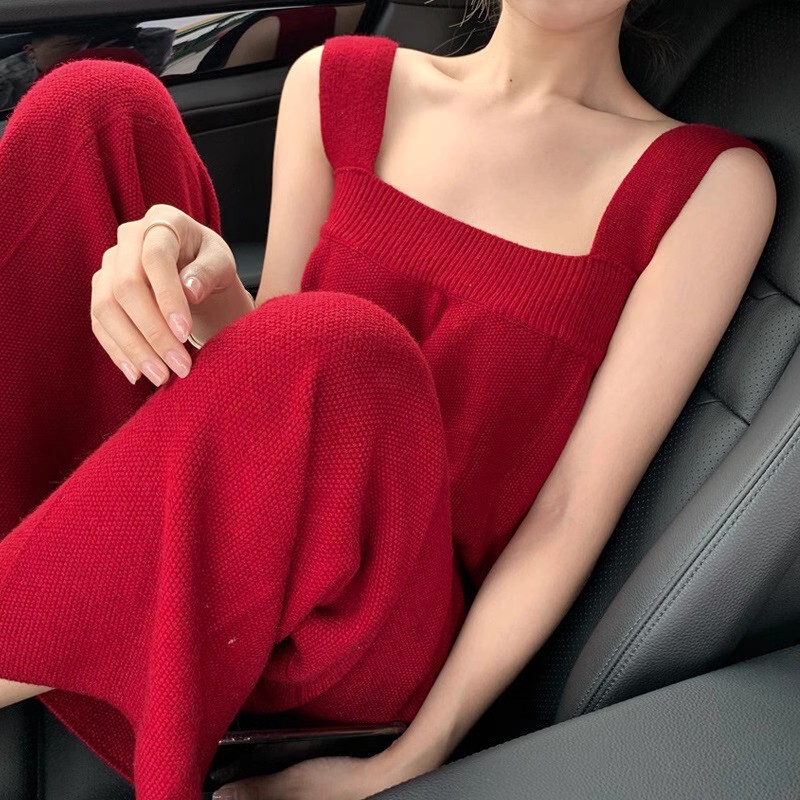 Shopping Mall Counter Women's Wear Strap Pants Wide Leg Pants Women's Knitwear Pants South Korea European American Fashion