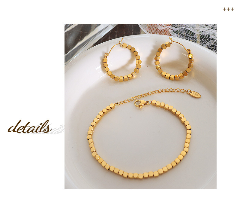 Geometric Small Square Movable Fashion Titanium Steel Bracelet Earrings Jewelry Set