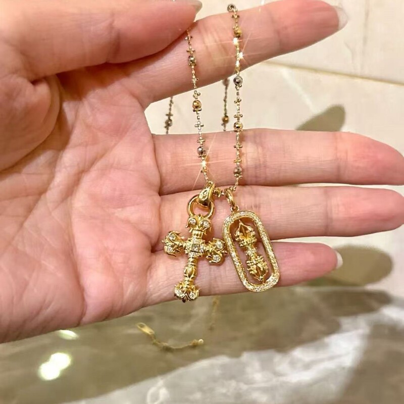 意大利工艺轻奢纯银S925鸢尾花十字架金刚杵仙女链叠戴项饰锁骨链|undefined