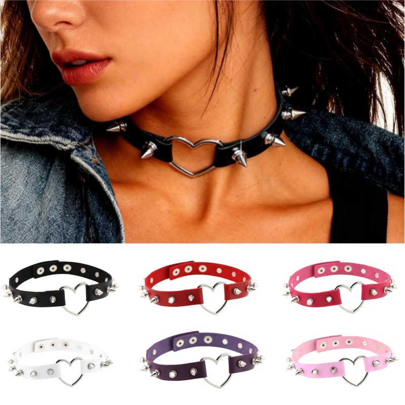 European and American Cross-Border Gothic Punk Necklace Dark Black Pointed Rivets Exaggerated Choker Neck Ring Women's Personalized Necklace
