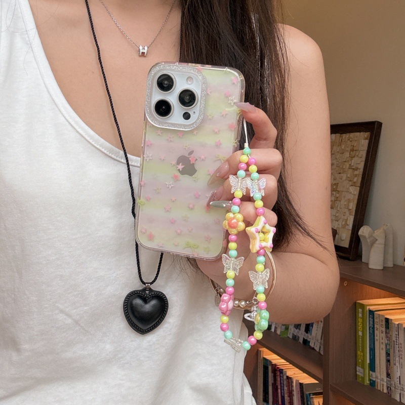 Girl Heart ins Gradiente de estrellas de color para iPhone 14/15ProMax funda para teléfono móvil Apple 16 cadena 13