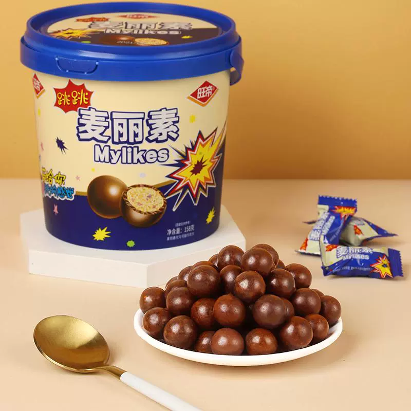 旺帝跳跳糖麦丽素158g夹心巧克力豆代可可脂巧克力儿童休闲零食