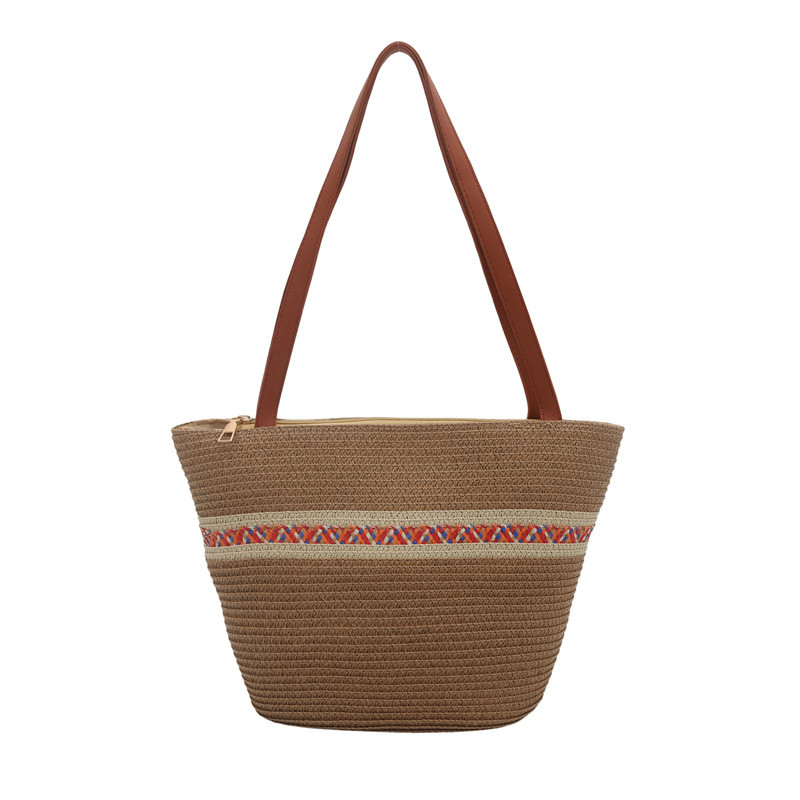 Paja de vacaciones al mar de gran capacidad bolsa tote2025 en la nueva tendencia de verano de paja de moda de viaje brazo bolsa para mujeres