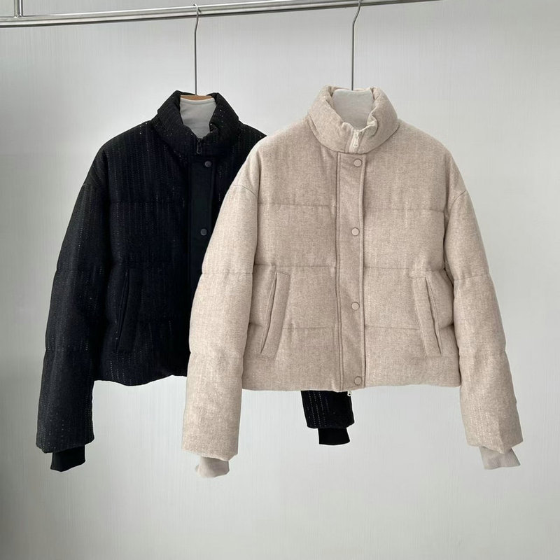 Style 24 Autumn and Winter BC Style Down Jacket All-match Wool Blended Sequin Heavy Industry Goose Down Warm Jacket for Women