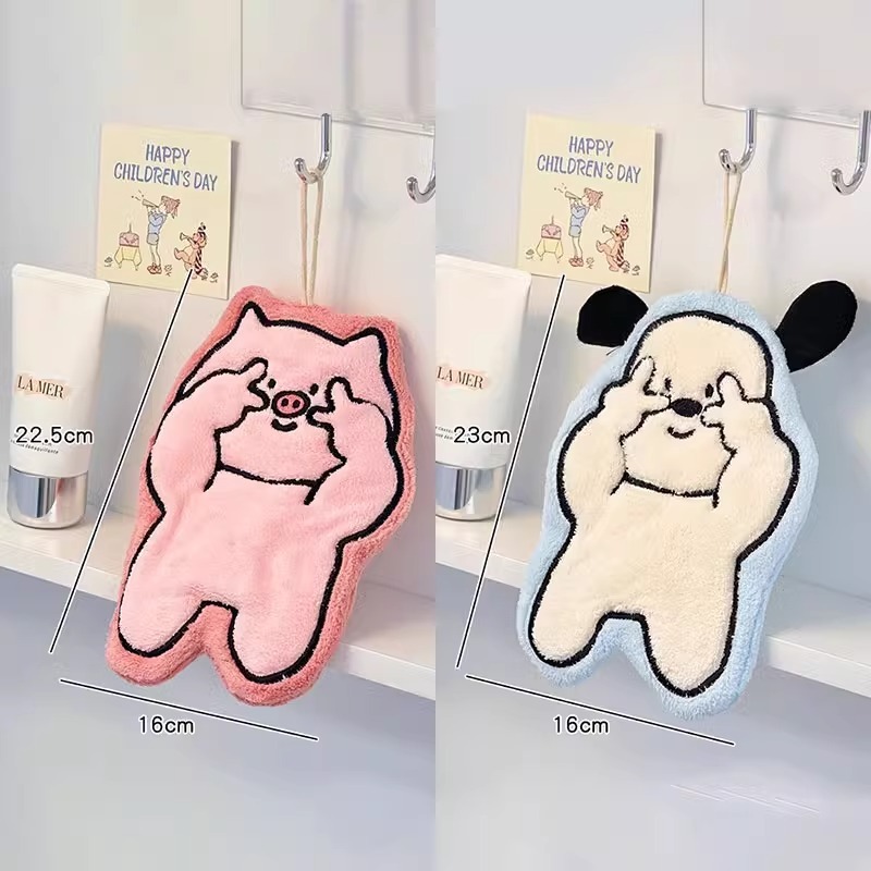 かわいい漫画刺繍コーラルベルベットワイプ家庭用キッチンタオルトイレ子供手洗い强い吸水ワイプタオル|undefined