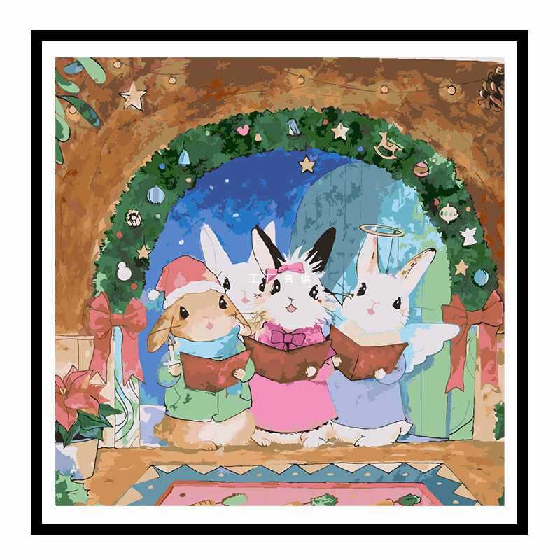 W9R非之语 数字油画diy填充动物兔子手绘解闷涂色客厅装饰油彩画