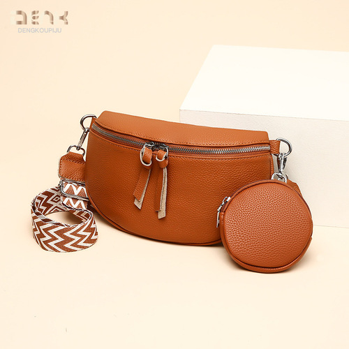 DENK cross-border genuine leather women's bag wholesale  new trendy fashion niche single shoulder crossbody bag first layer cowhide chest bag