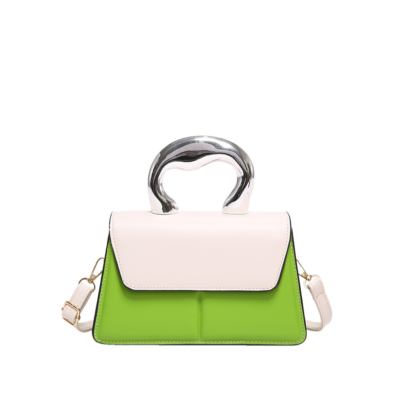 Color contrastante personalidad casual 2024 nueva moda femenina simple textura metálica portátil hombro mochila pequeña
