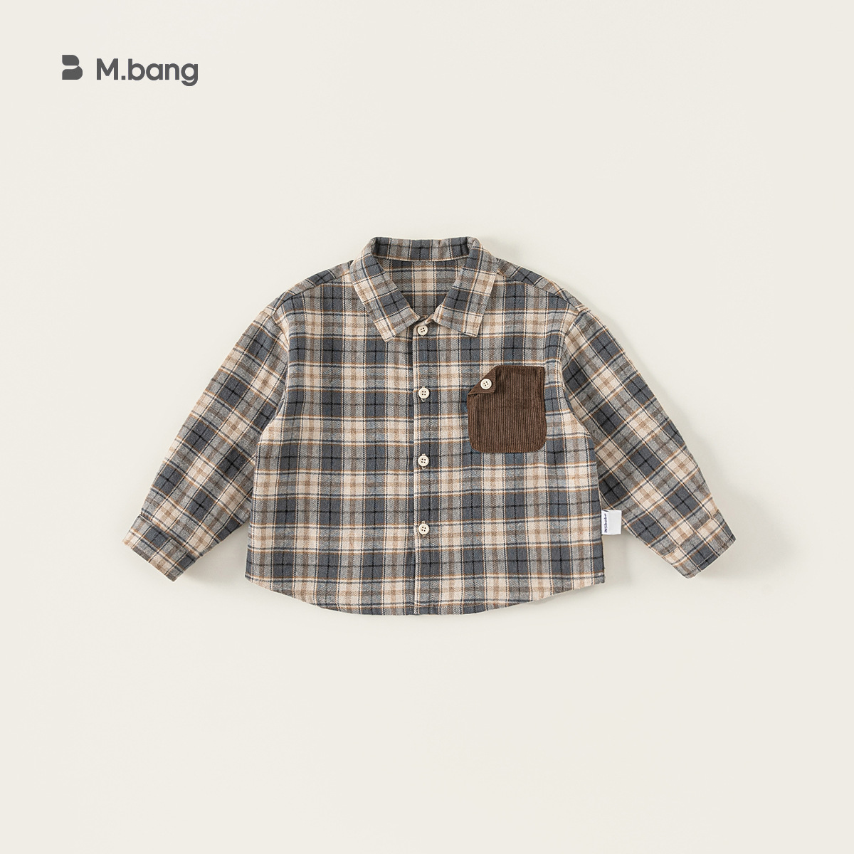 宥宝童装男童长袖衣服秋季儿童上衣百搭灯芯绒口袋男孩子格子衬衫