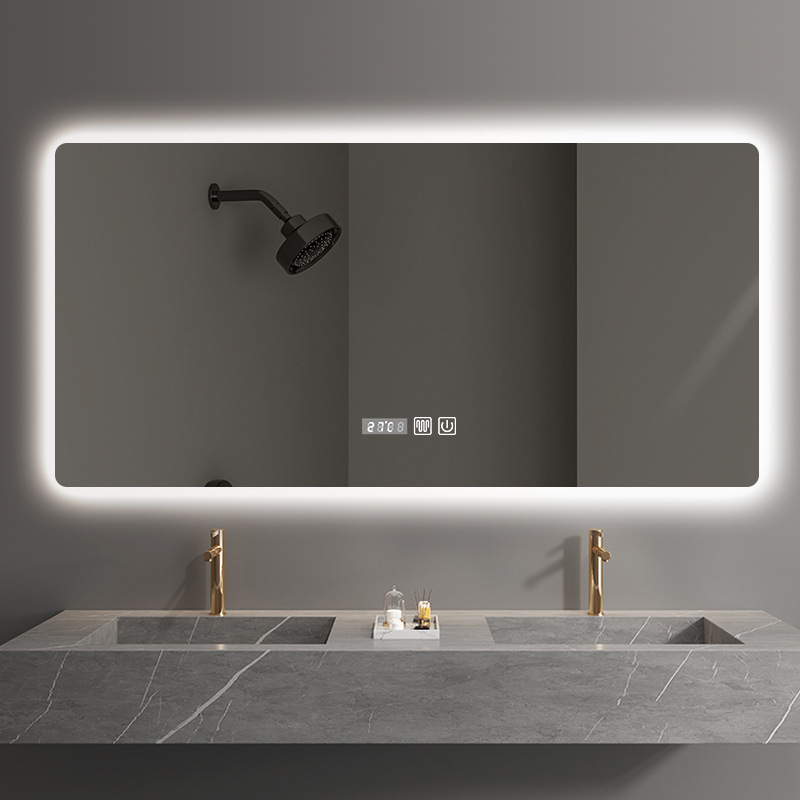 Espejo inteligente de pantalla táctil de baño tipo pared con lámpara de inodoro maquillaje led espejo de pared desfogado image 1