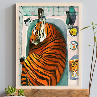 Tiger Background Picture Animal Hanging Painting Niche High-End Poster Bedroom Children's Room Wall Cute Bedside Decoration Painting