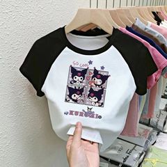 女童短袖t恤新款夏季兒童洋氣卡通庫洛米可愛風撞色上衣0085A005