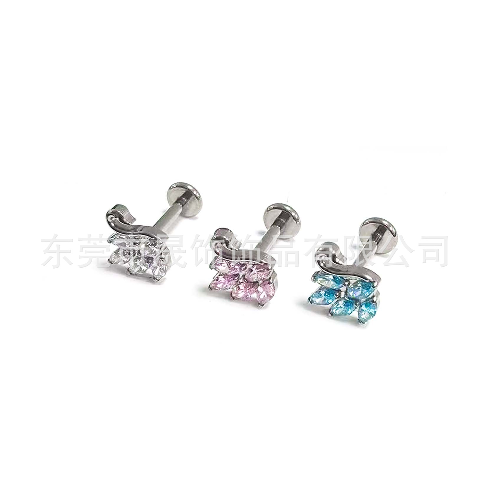 F136钛天鹅耳钉镶5A锆石耳骨钉跨境G23钛合金人体穿刺饰品配件头