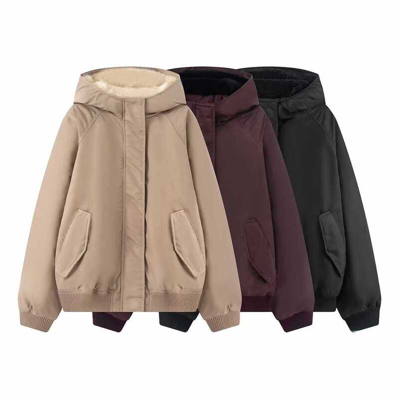 Cross-Border Foreign Trade Autumn and Winter European and American Fashion Oversized Bomber Jacket Hooded Cotton Jacket Cross-Border Foreign Trade Autumn and Winter European and American Fashion Oversized Bomber Jacket Hooded Cotton Jacket