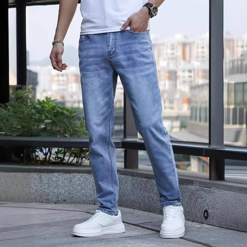 High-Quality European and American Men's Elastic Tailored Jeans Independent Website Amazon Classic Three Colors