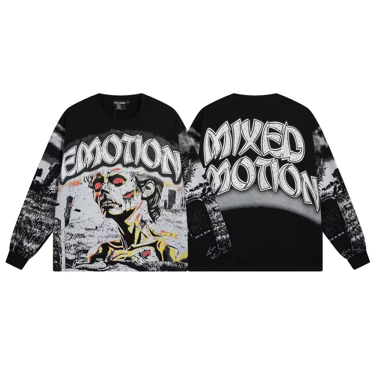 2025MIXEDEMOTION T-shirt de algodón de manga larga lavado con agua hace vieja calle suelta diseño suelto de comercio exterior transfronterizo