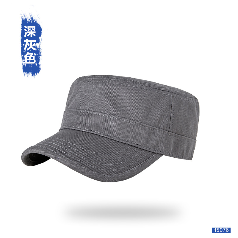 無地の純綿フラットトップハット、メンズ、大きいサイズ、韓国風ミリタリーハット、中高年向け多用途帽子、おしゃれなアウトドア日よけ帽子