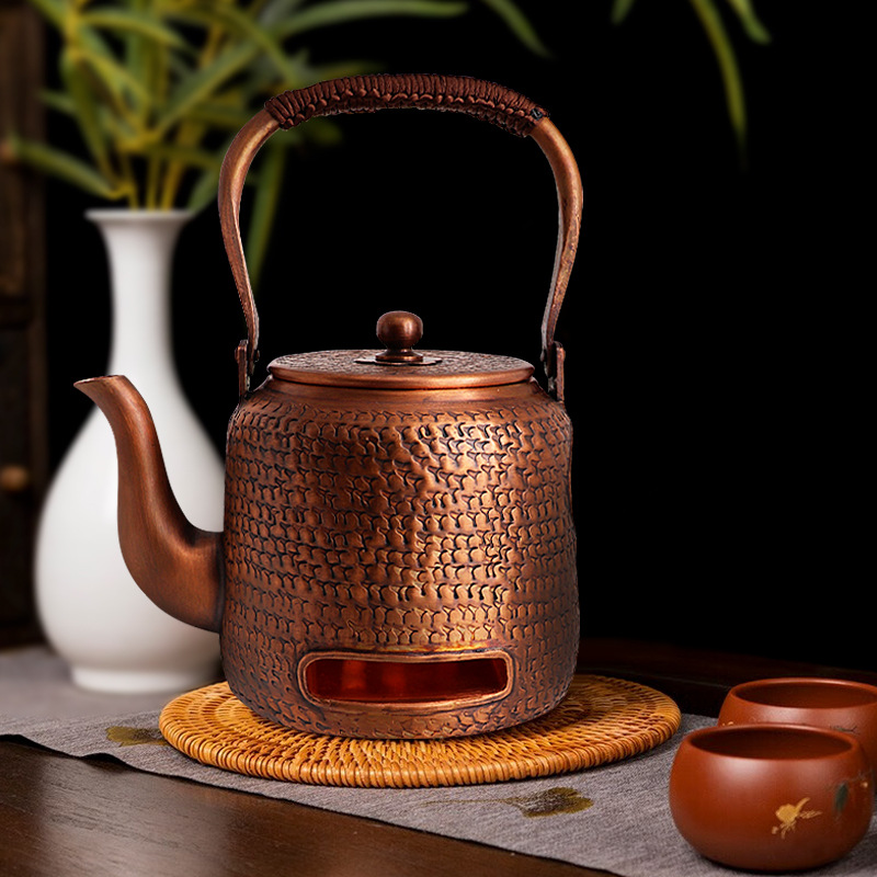 铜壶烧水壶纯紫铜家用手工炭火煮茶壶复古提梁壶大号烧水器茶具