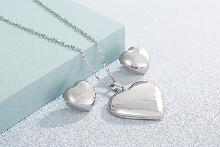 European and American Heart Necklace Semicircle Earrings Electroplating Rhinestone Stainless Steel J