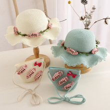 2022新款亲子草帽糖果装饰帽子儿童包包公主帽户外沙滩帽一件代发