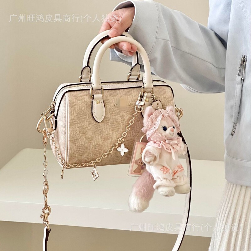Kou C Brand High-End Vintage Monogram Rowan18 Mini Boston Women's Bag, Fashionable Shoulder Crossbody Handbag Pillow Bag