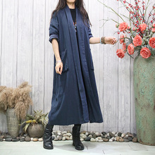 原创文艺洗水亚麻开衫秋季新款宽松大码长袖纯色百搭大摆长外套